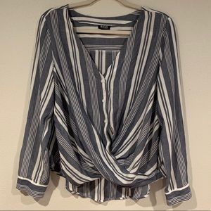 A.N.A. Striped Button Wrap Blouse